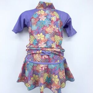UV Skinz Girls Swim Skirt 2pc Set Tropical Leaf Print Size 3T UPF‎ 50+